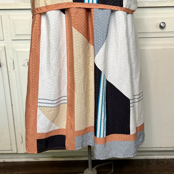 Vintage 80s Working Lady's Dress Womens Geometric Midi 2 Piece Stuart Lang s/8 - Picture 4 of 14